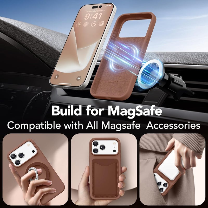GONEZ Magnetic for iPhone 17 Pro Max Case, Compatible with MagSafe, [Screen Protector + Camera Lens Protector], Liquid Silicone Anti-Scratch Shockproof Protective Phone Case 6.9 inch, Brown - Image 4